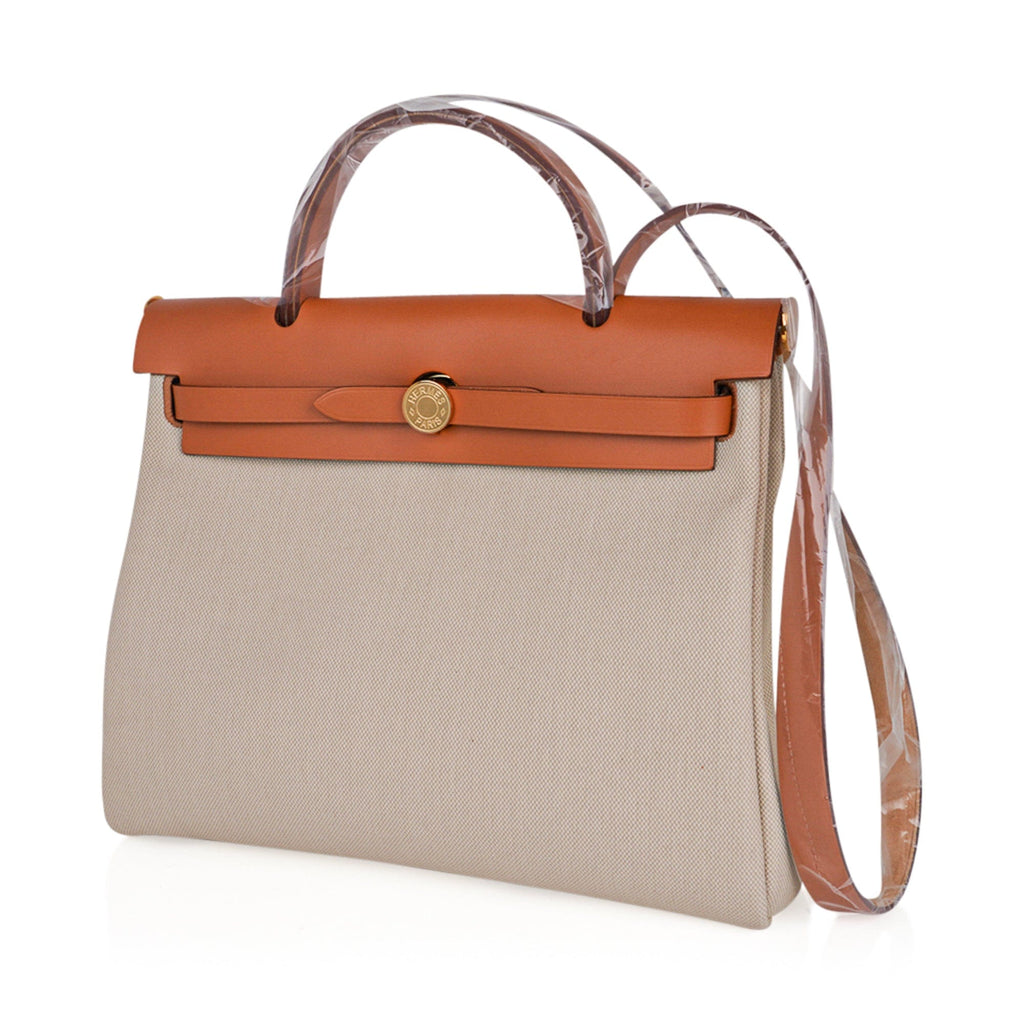 Herbag Zip Retourne 31 Bag Beton Toile Militaire / Natural Sable Leather Gold Hardware