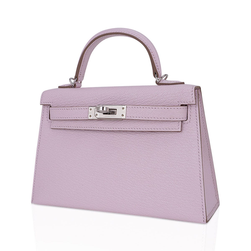 Mini Kelly 20 Bag Sellier Mauve Pale Chevre Leather with Palladium Hardware