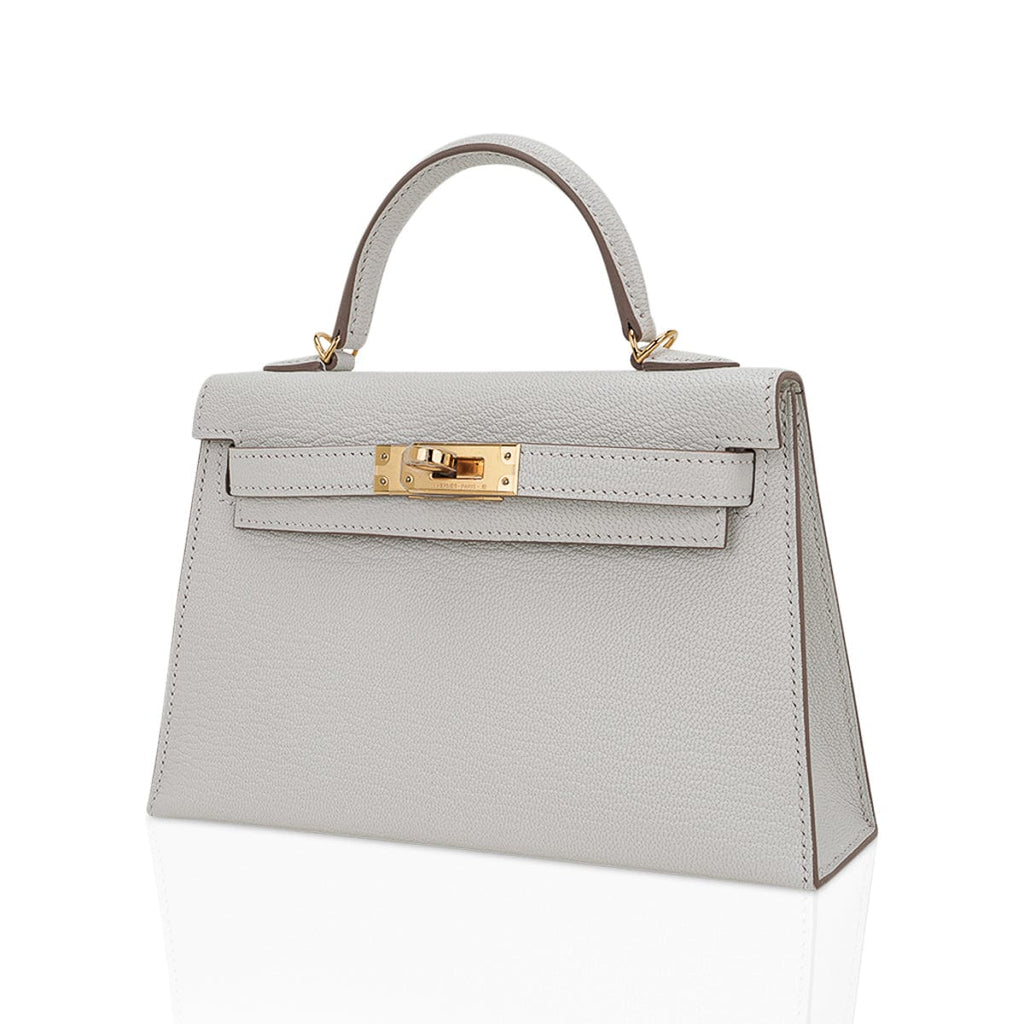Mini Kelly 20 Bag Sellier Mushroom Chevre with Gold Hardware