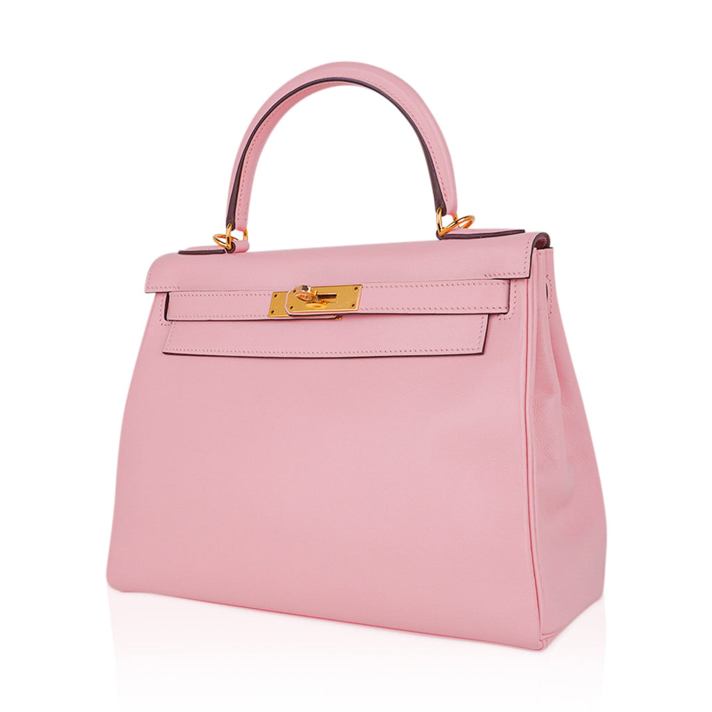 Kelly 28 Bag Rose Sakura Gold Hardware Swift Leather