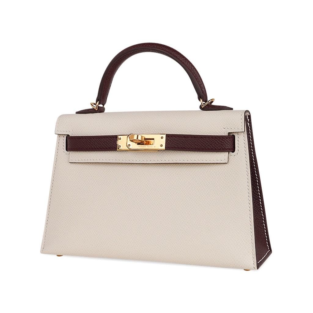 Special Order HSS Mini Kelly 20 Sellier Bag Nata & Bordeaux Epsom Leather with Gold Hardware