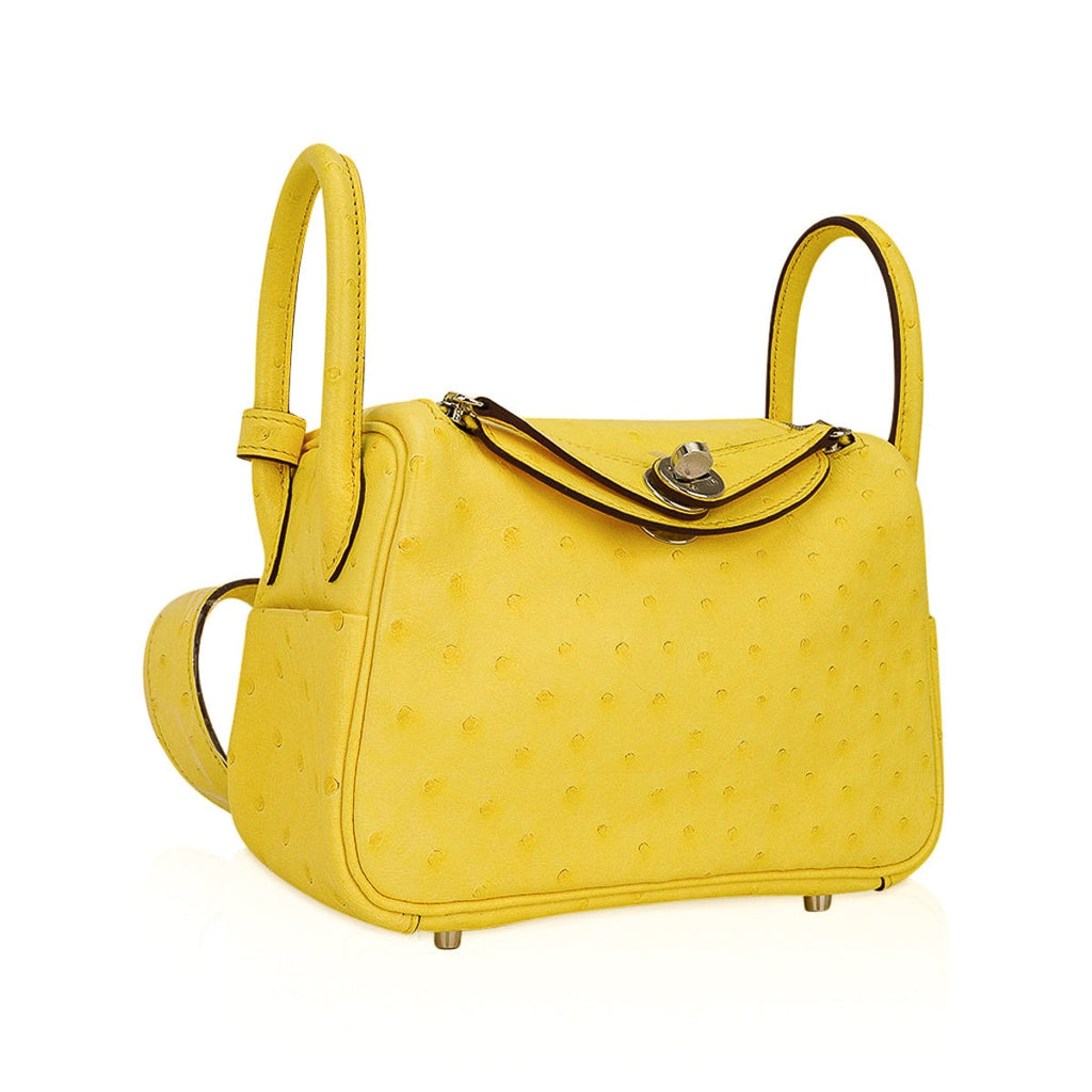 Mini Lindy 20 Bag Jaune Citron Ostrich Boreal with Palladium Hardware