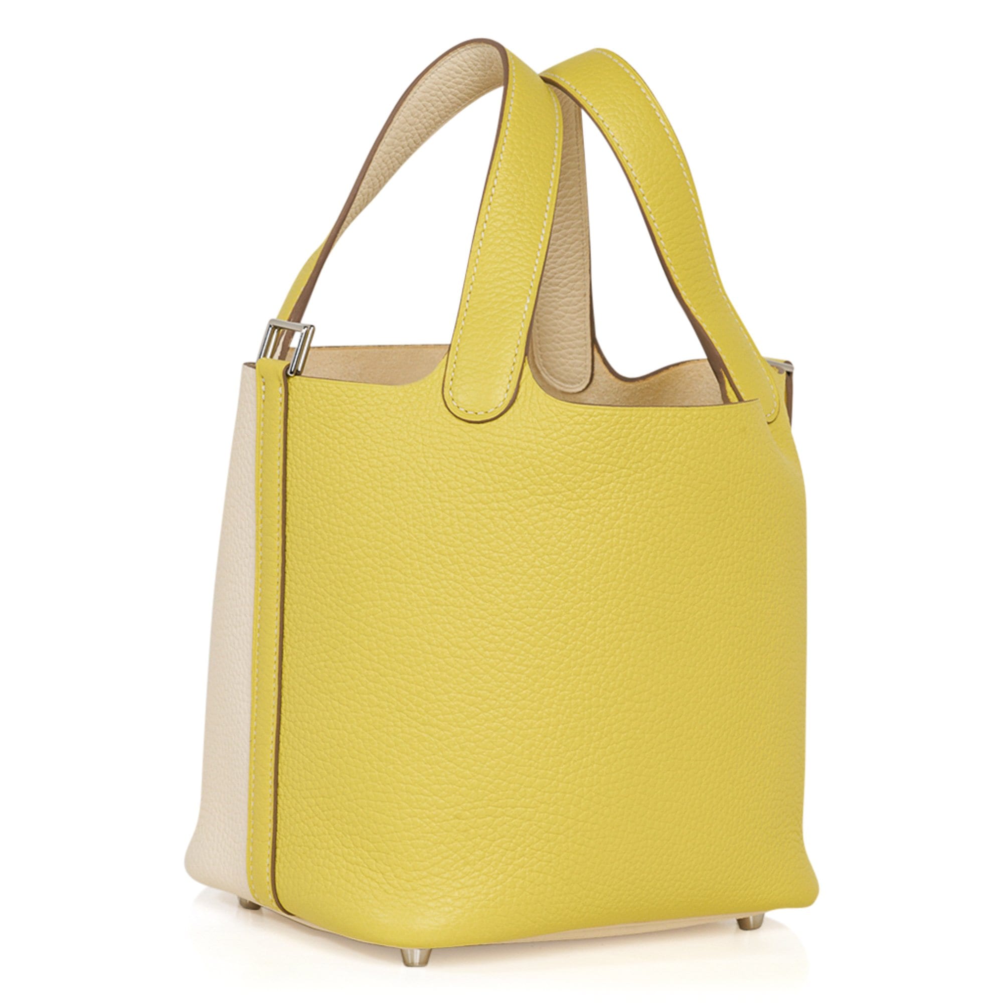 Picotin Lock 18 Casaque Bag Lime / Nata Bi-Color Tote Clemence Palladium