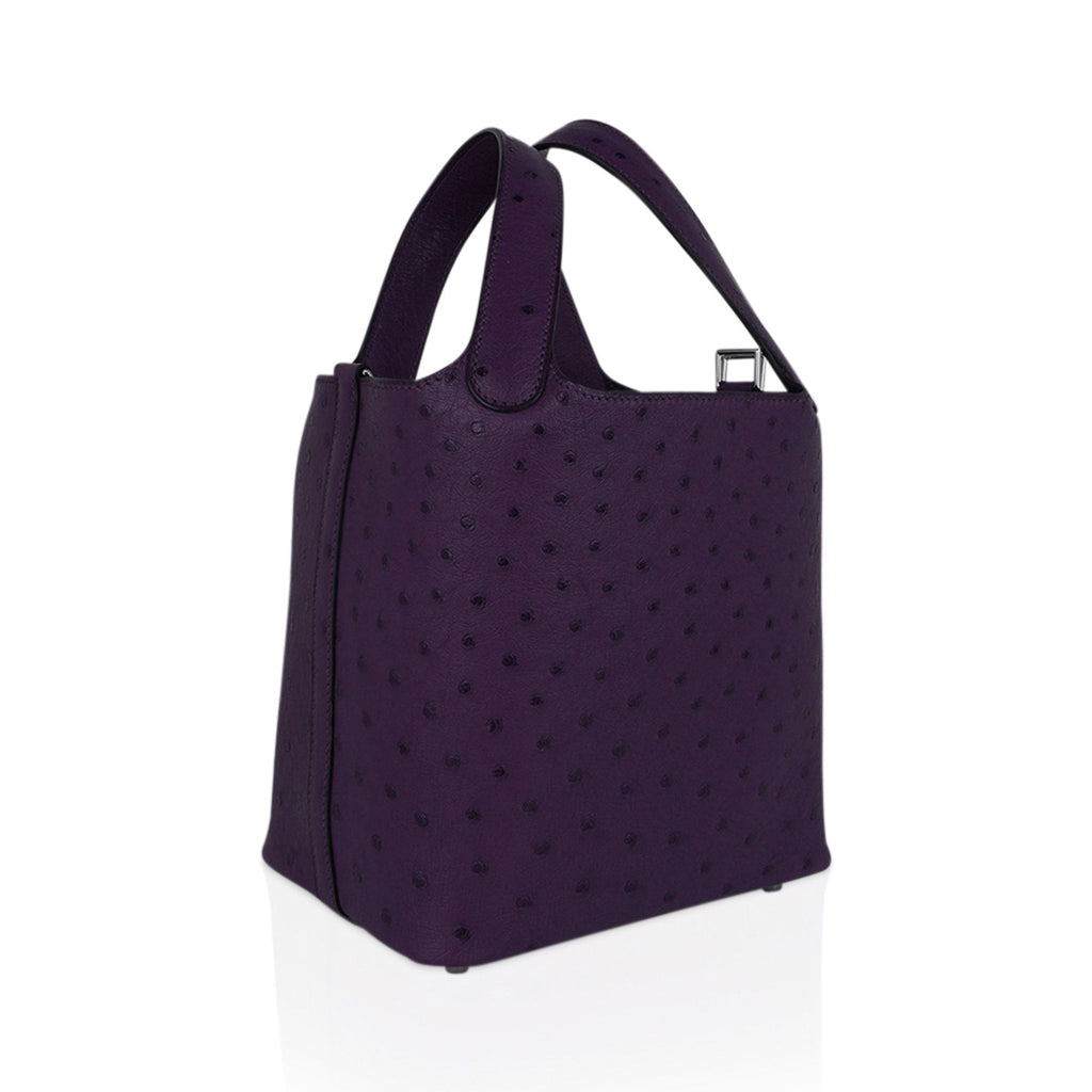 Picotin Lock 18 Bag Violine Ostrich Tote Palladium Hardware
