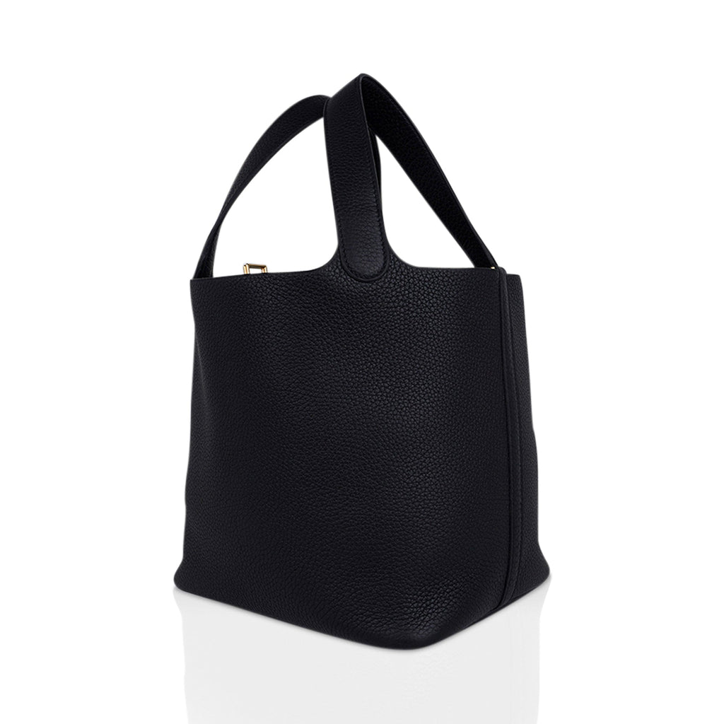Picotin Lock 22 Bag Black Tote Clemence Gold Hardware