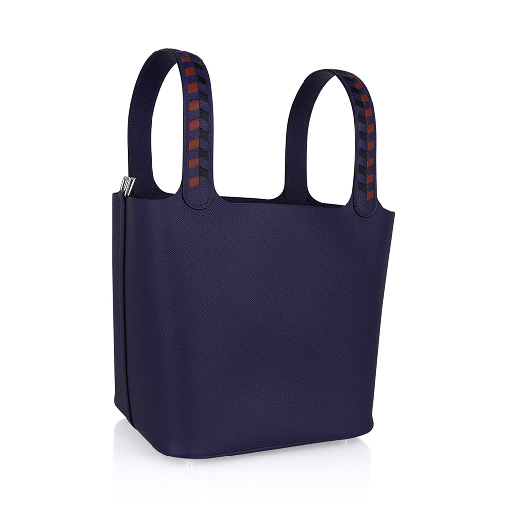 Picotin Lock 22 Bag Tressage Bleu Encre / Brique / Noir Palladium