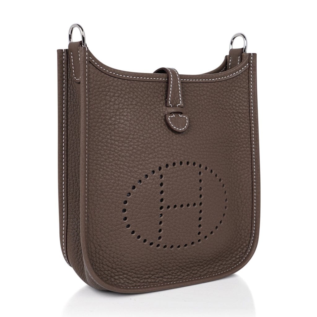 Mini Evelyne TPM Bag Etoupe Navy Strap Clemence Leather with Palladium Hardware