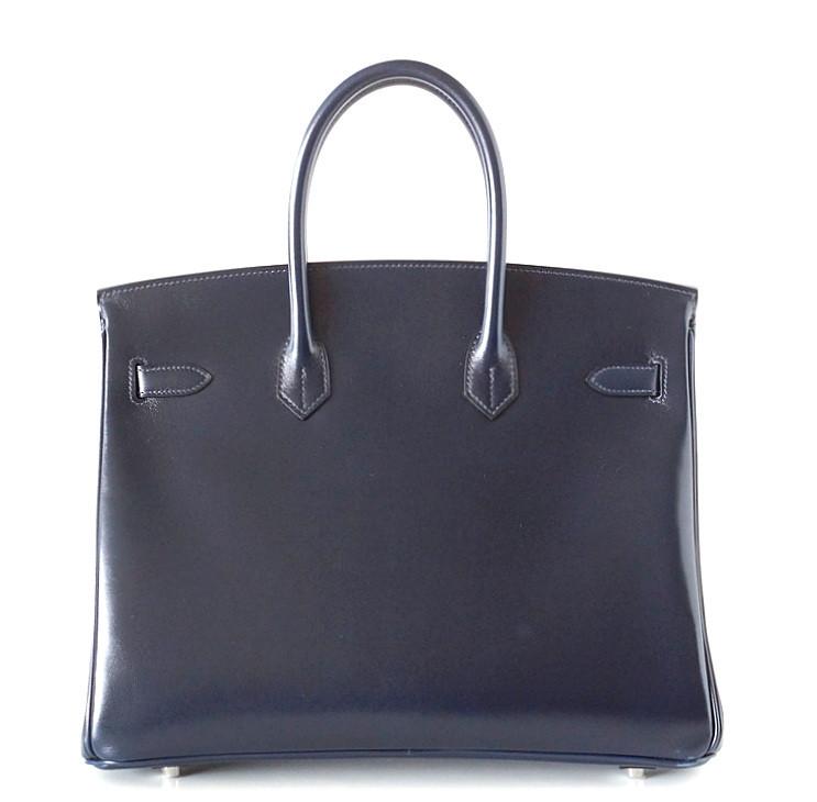 Birkin 35 Bag (Bleu) Blue Marine Coveted Rare Box Leather Palladium