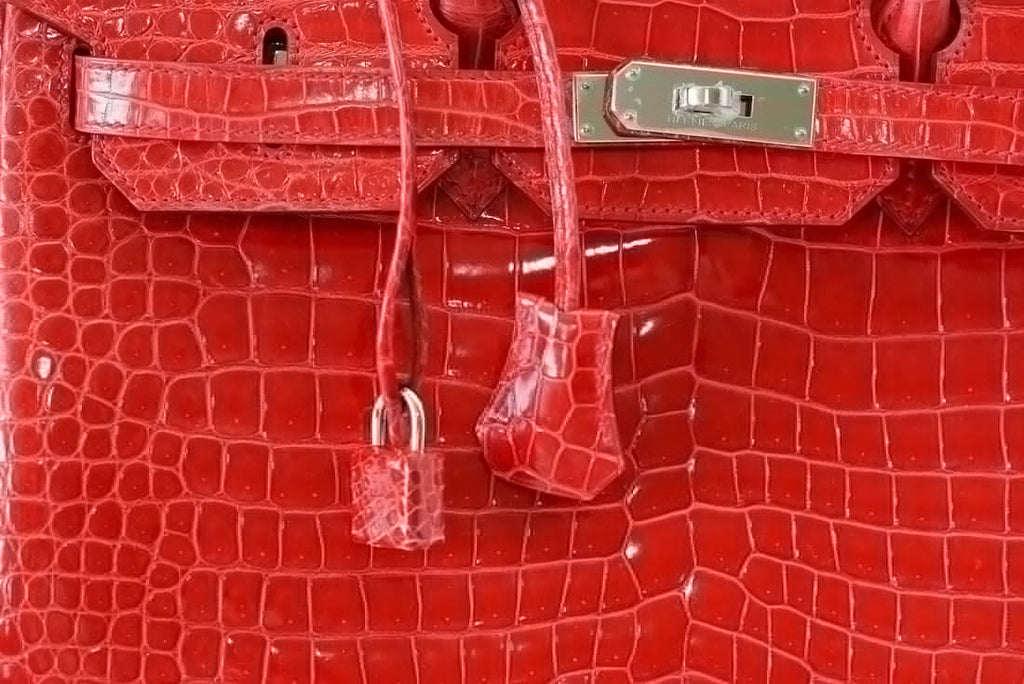 Birkin 35 Bag Porosus Crocodile Bougainvillea Palladium