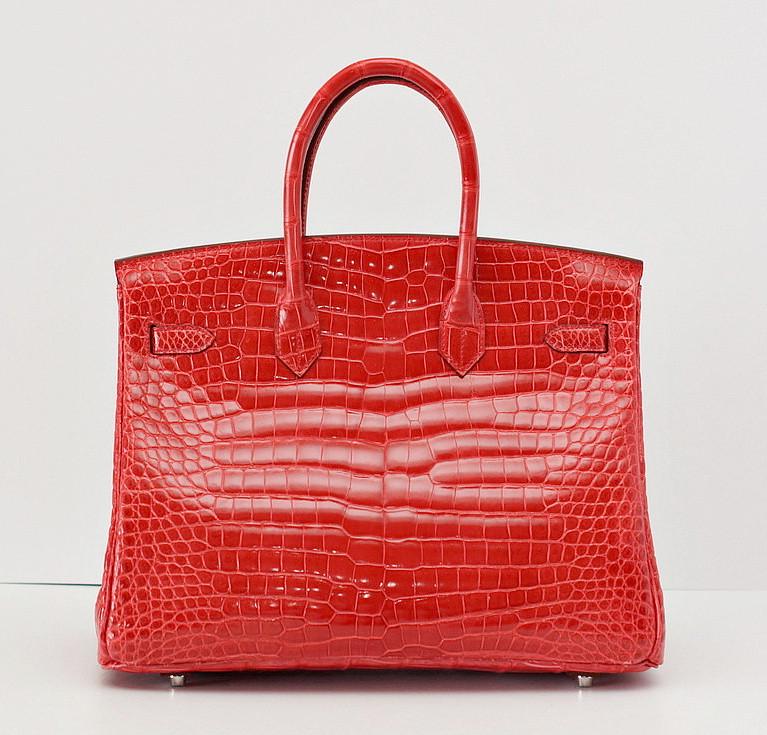Birkin 35 Bag Porosus Crocodile Bougainvillea Palladium