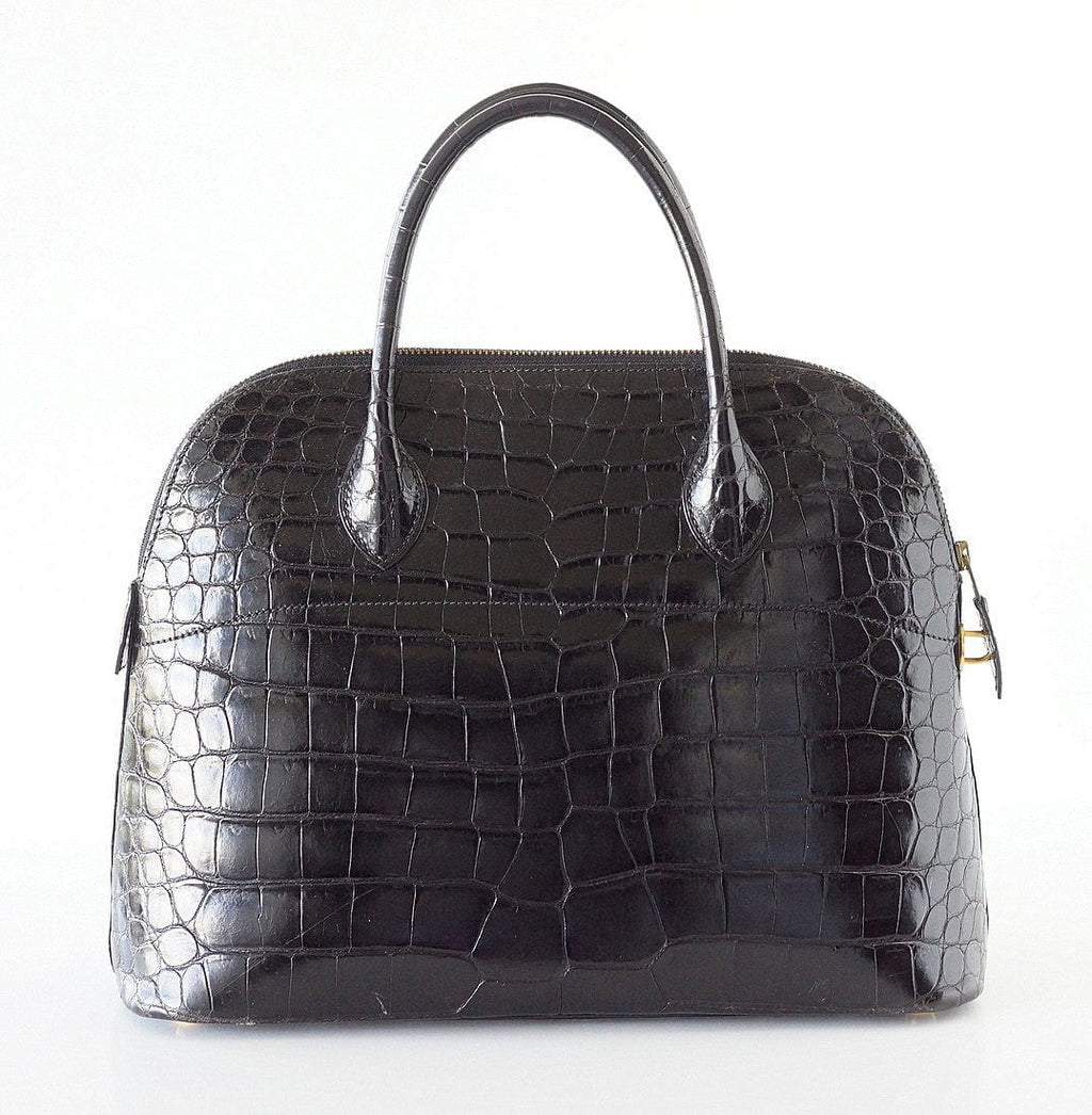 Vintage 37 Bag Bolide  Black Porosus Crocodile Gold Hardware