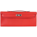 Kelly Cut Bag Clutch Rouge Casaque Epsom Palladium