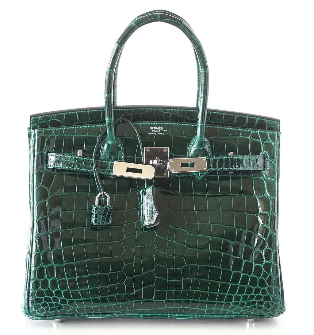 Birkin 30 Bag Emeraude Emerald Porosus Crocodile Palladium