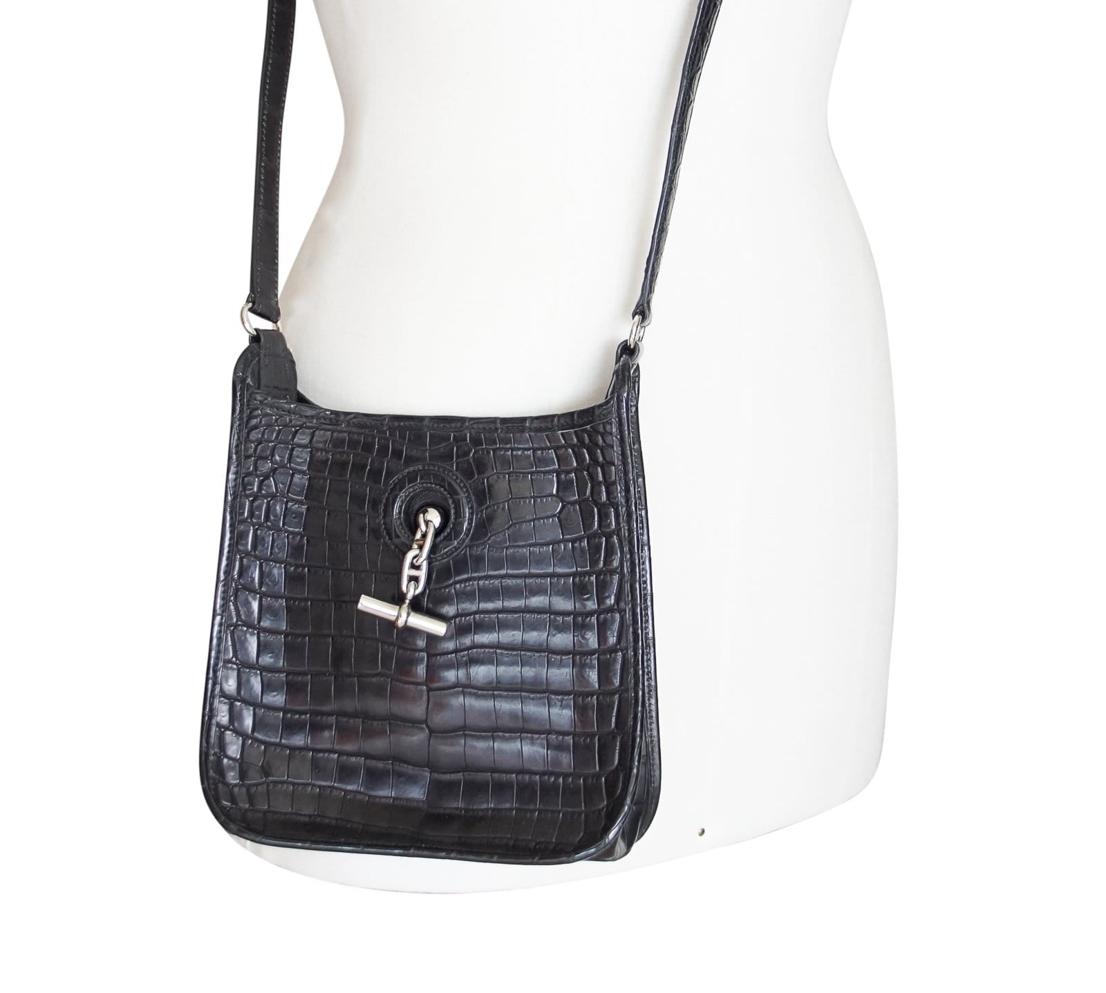 Vespa TPM Matte Black Crocodile Crossbody Shoulder Bag
