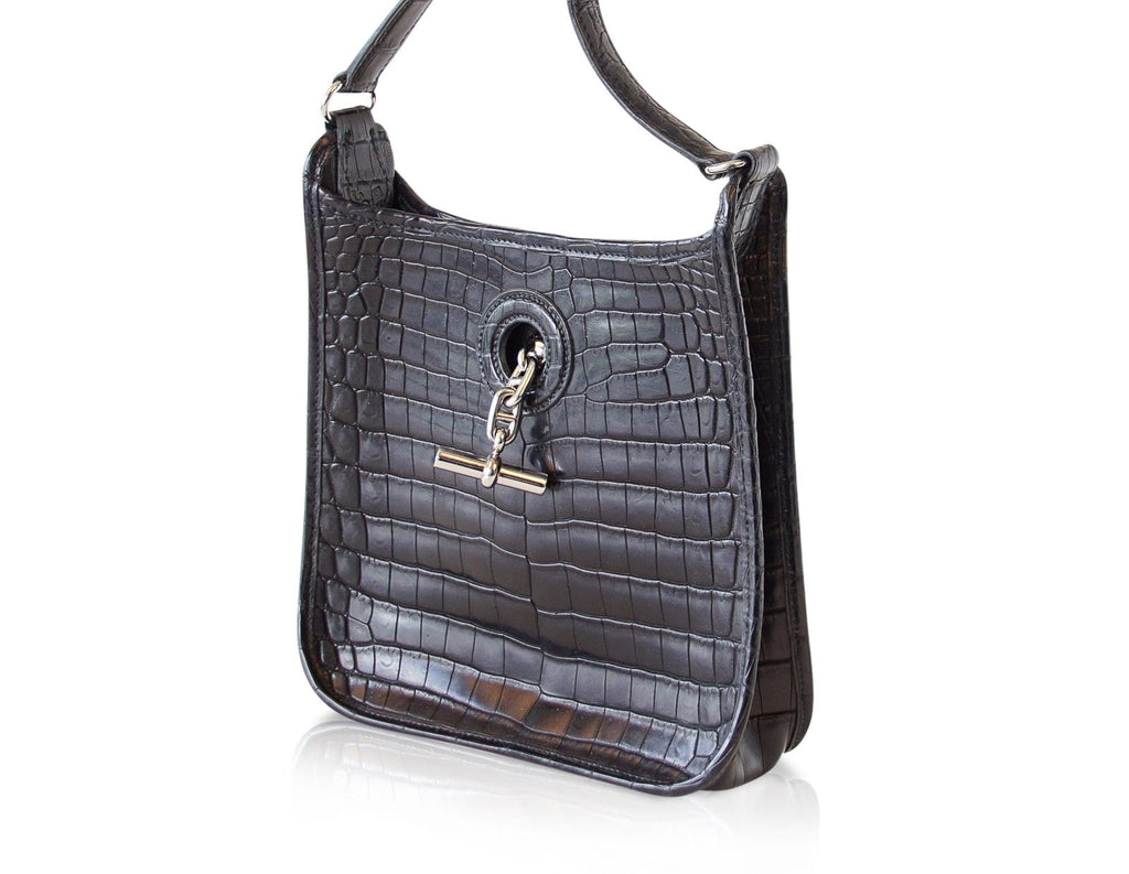 Vespa TPM Matte Black Crocodile Crossbody Shoulder Bag