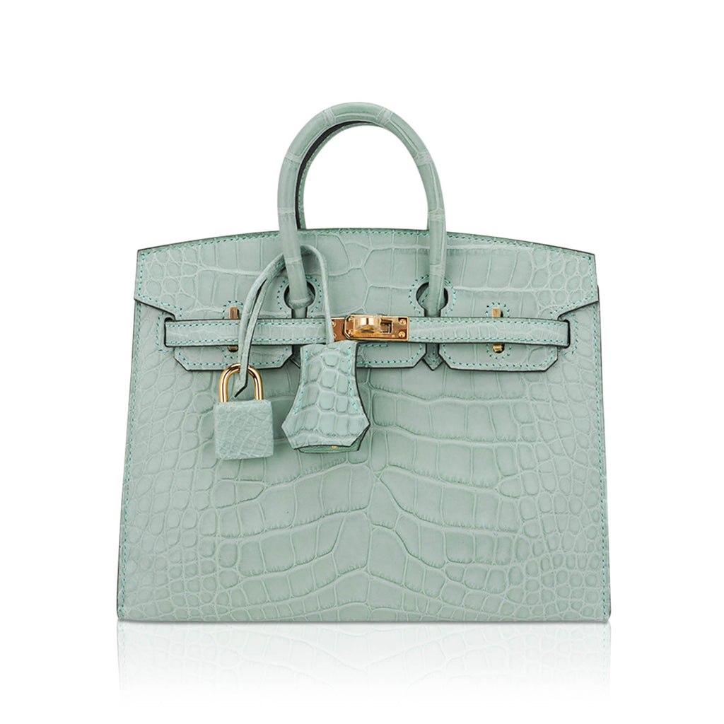 Limited Edition Birkin 20 Sellier Bag Vert D’Eau Matte Alligator with Gold Hardware