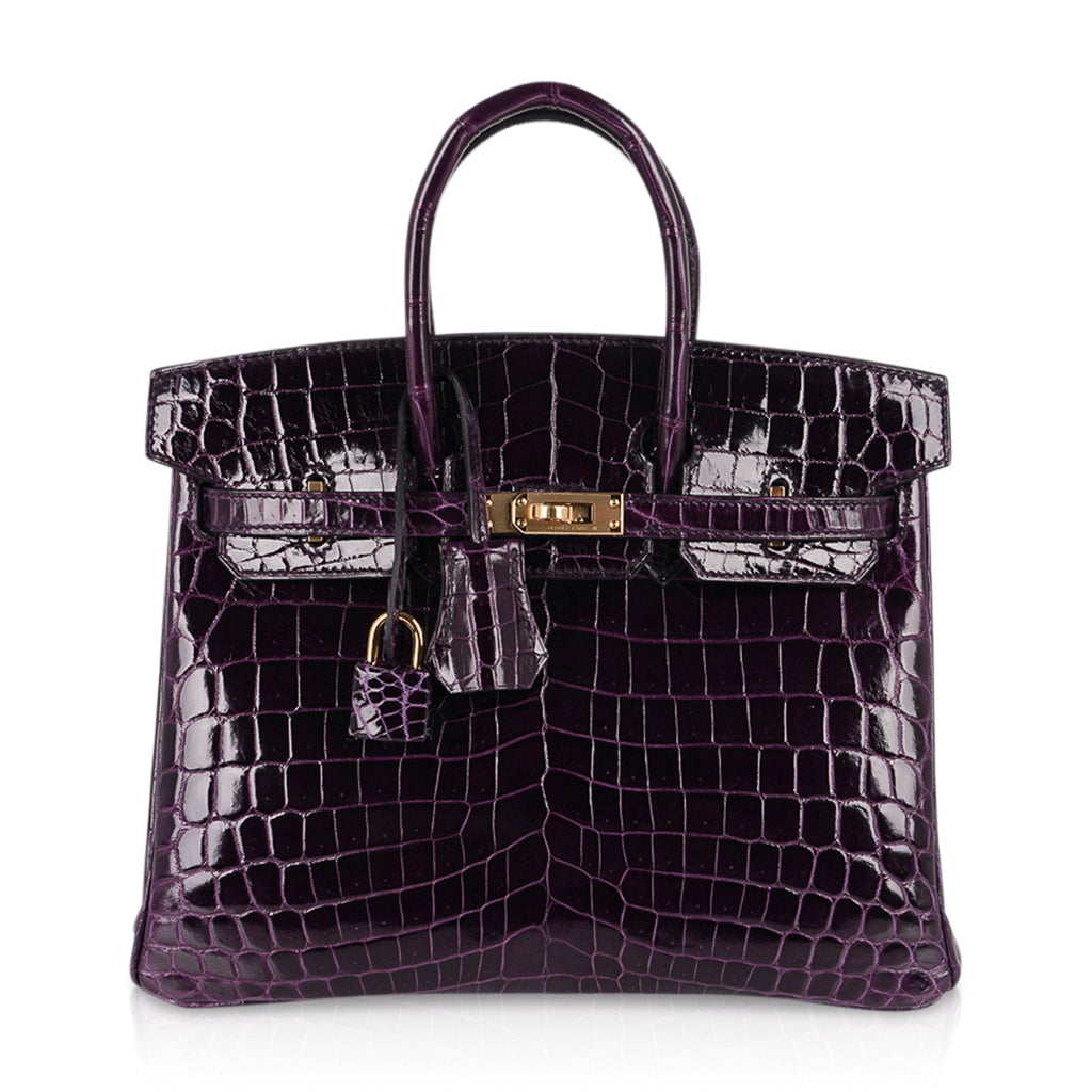 Birkin 25 Bag Aubergine Niloticus Crocodile with Gold Hardware