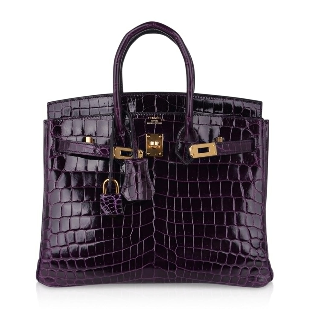Birkin 25 Bag Aubergine Niloticus Crocodile with Gold Hardware