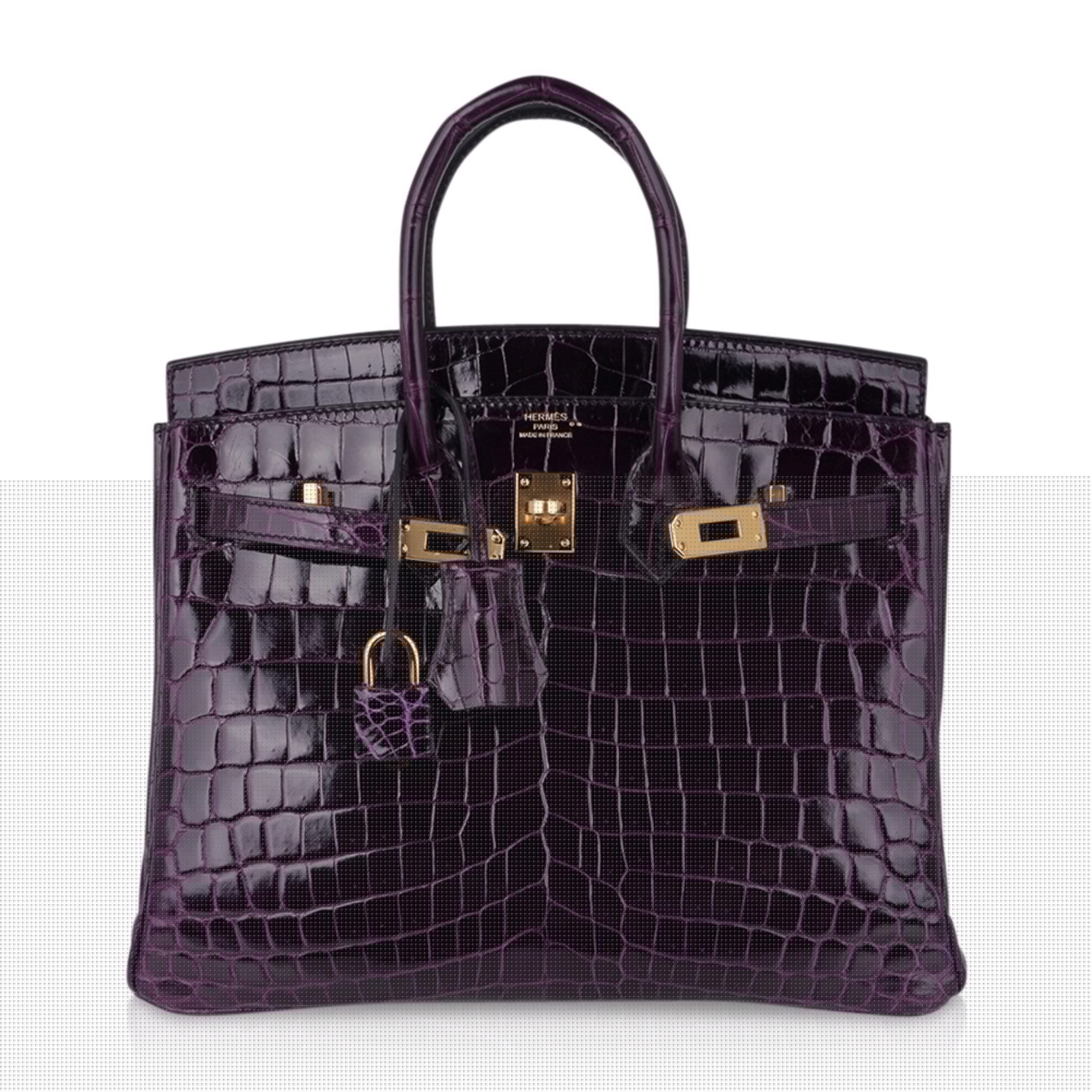 Birkin 25 Bag Aubergine Niloticus Crocodile with Gold Hardware