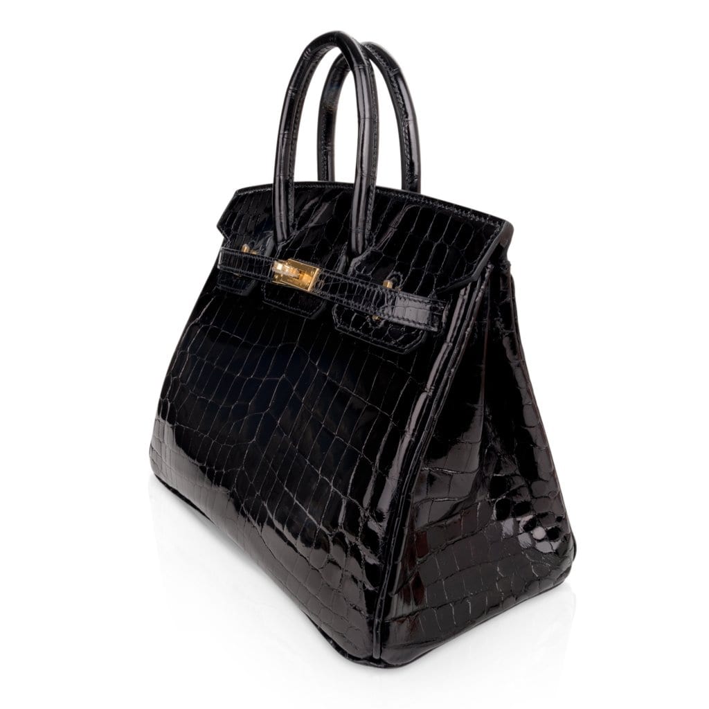 Birkin 25 Bag Black Crocodile Lisse Gold Hardware