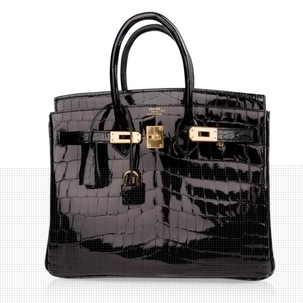 Birkin 25 Bag Black Crocodile Lisse Gold Hardware