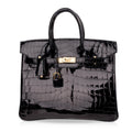 Birkin 25 Bag Black Crocodile Lisse Gold Hardware