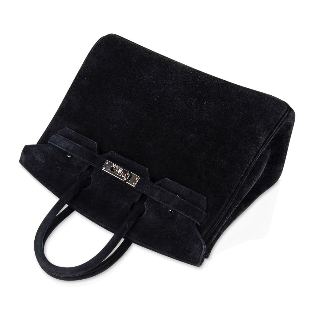 Birkin 25 Bag Black Doblis Suede with Palladium Hardware