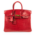 Birkin 25 Bag Red Braise Porosus Crocodile Gold Hardware Lipstick Red