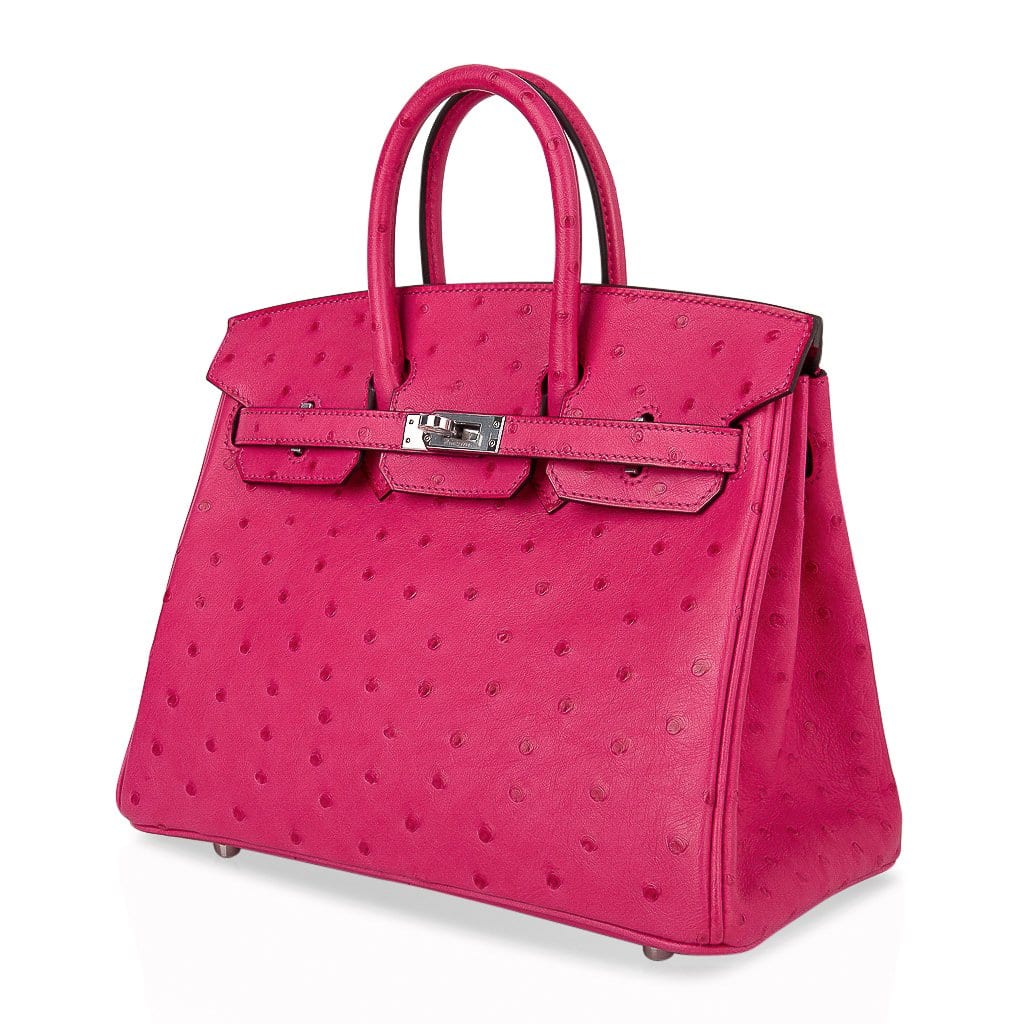 Birkin 25 Rose Tyrien Ostrich Bag Palladium Hardware
