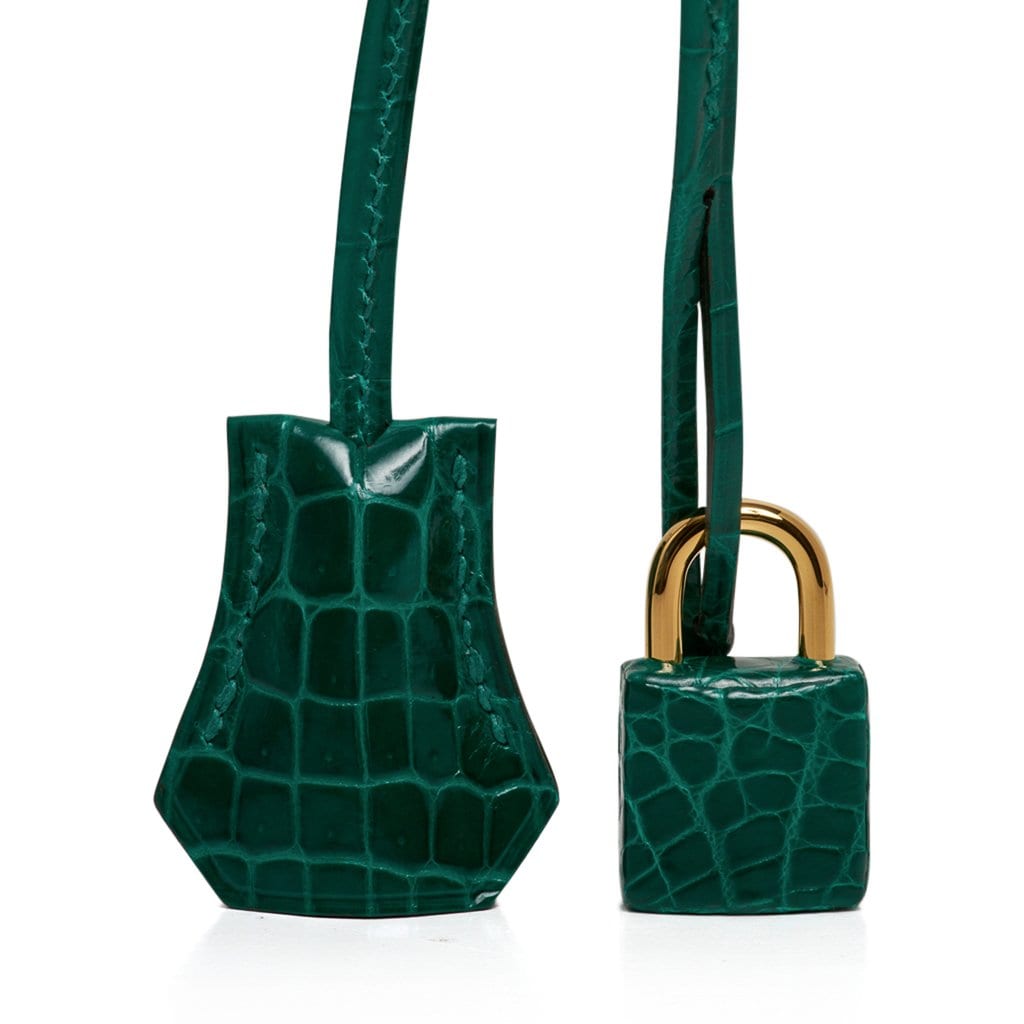 Birkin 25 Bag Emerald Crocodile Gold Hardware