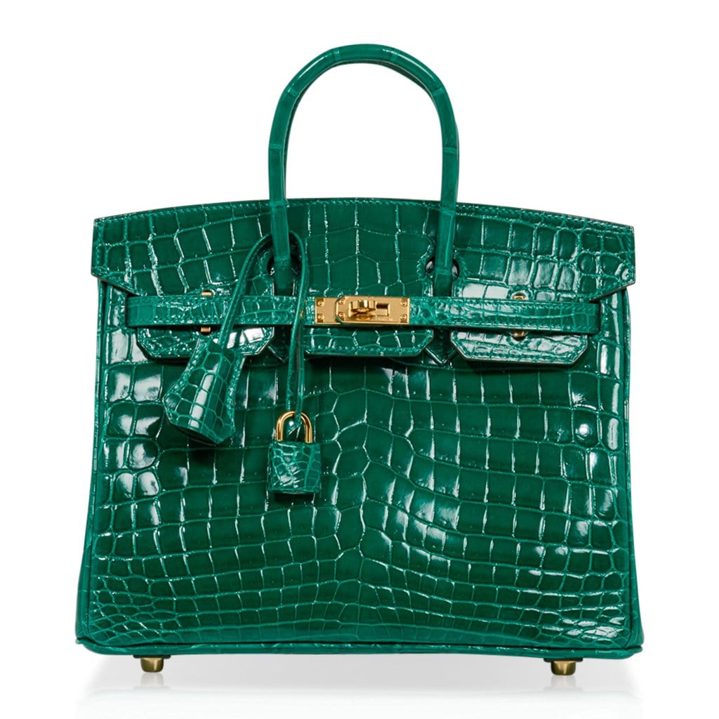 Birkin 25 Bag Emerald Crocodile Gold Hardware