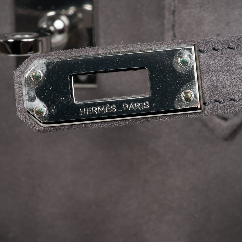 Birkin 25 Bag Gris Fume Doblis Suede with Palladium Hardware