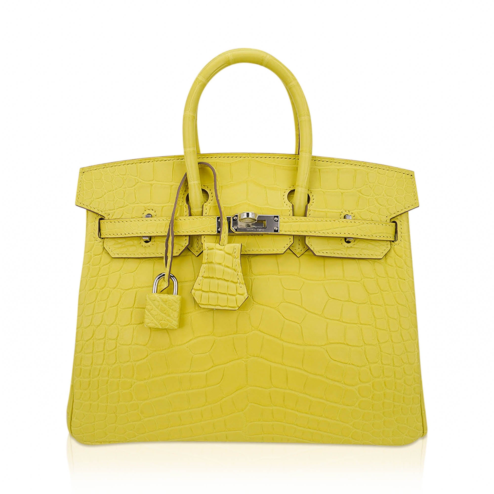 Birkin 25 Bag Lime Matte Alligator with Palladium Hardware
