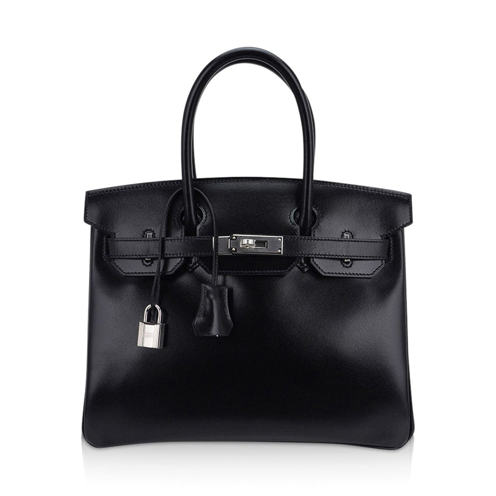 Birkin 30 Black Box Leather Bag Palladium Hardware