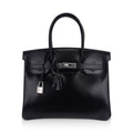Birkin 30 Black Box Leather Bag Palladium Hardware
