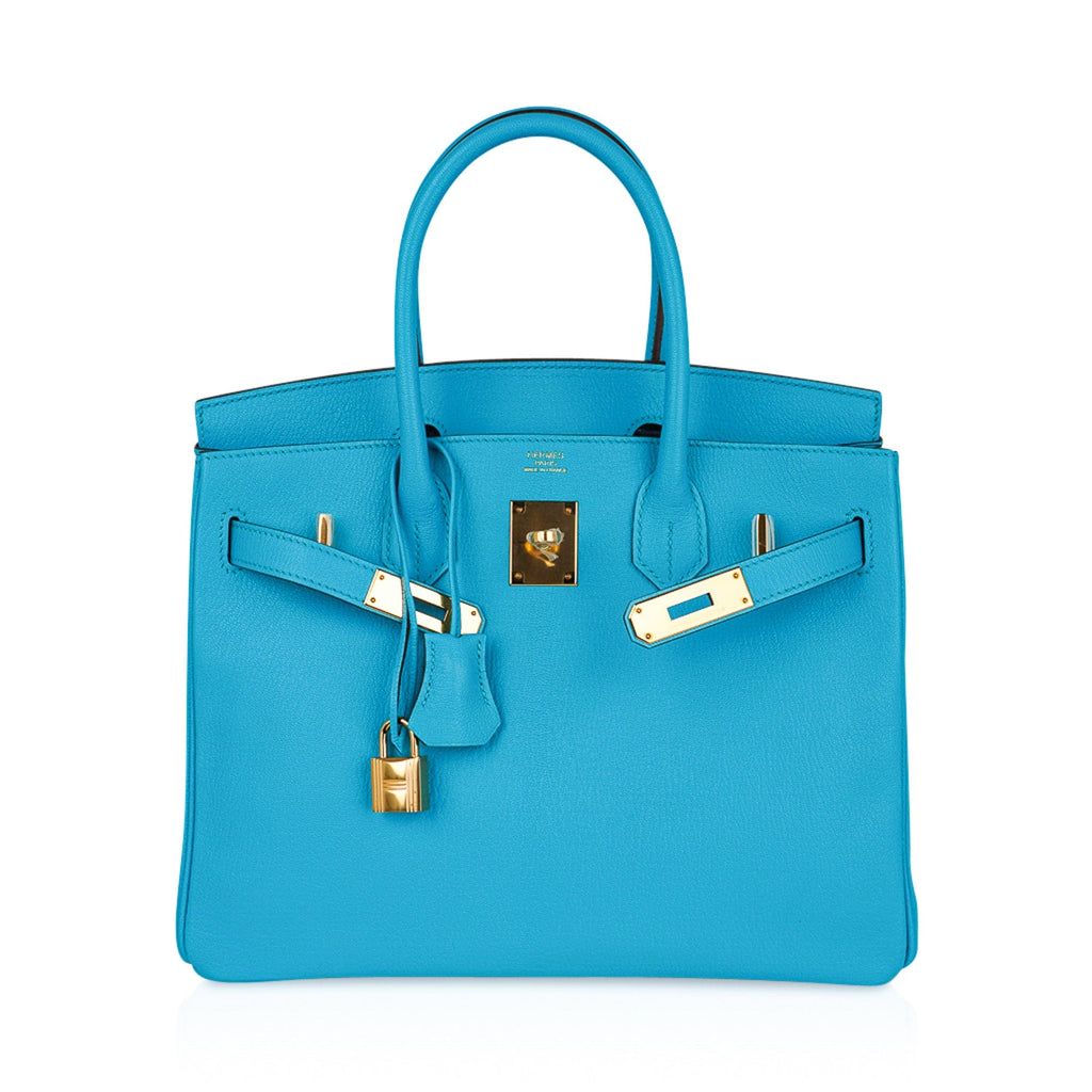Birkin 30 Bleu Aztec Bag Chevre Leather with Gold Hardware