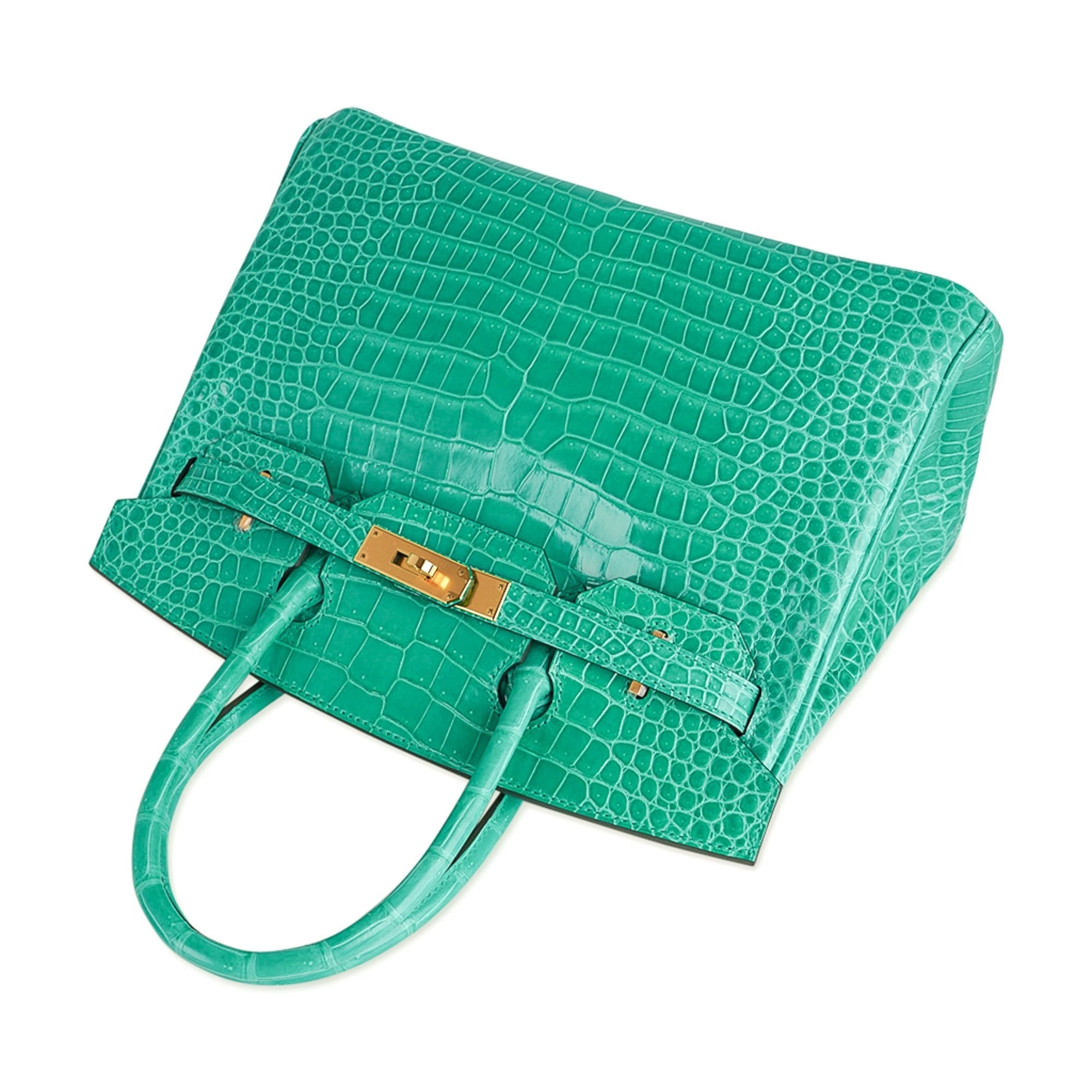 Birkin 30 Bag Jade Porosus Crocodile Gold Hardware