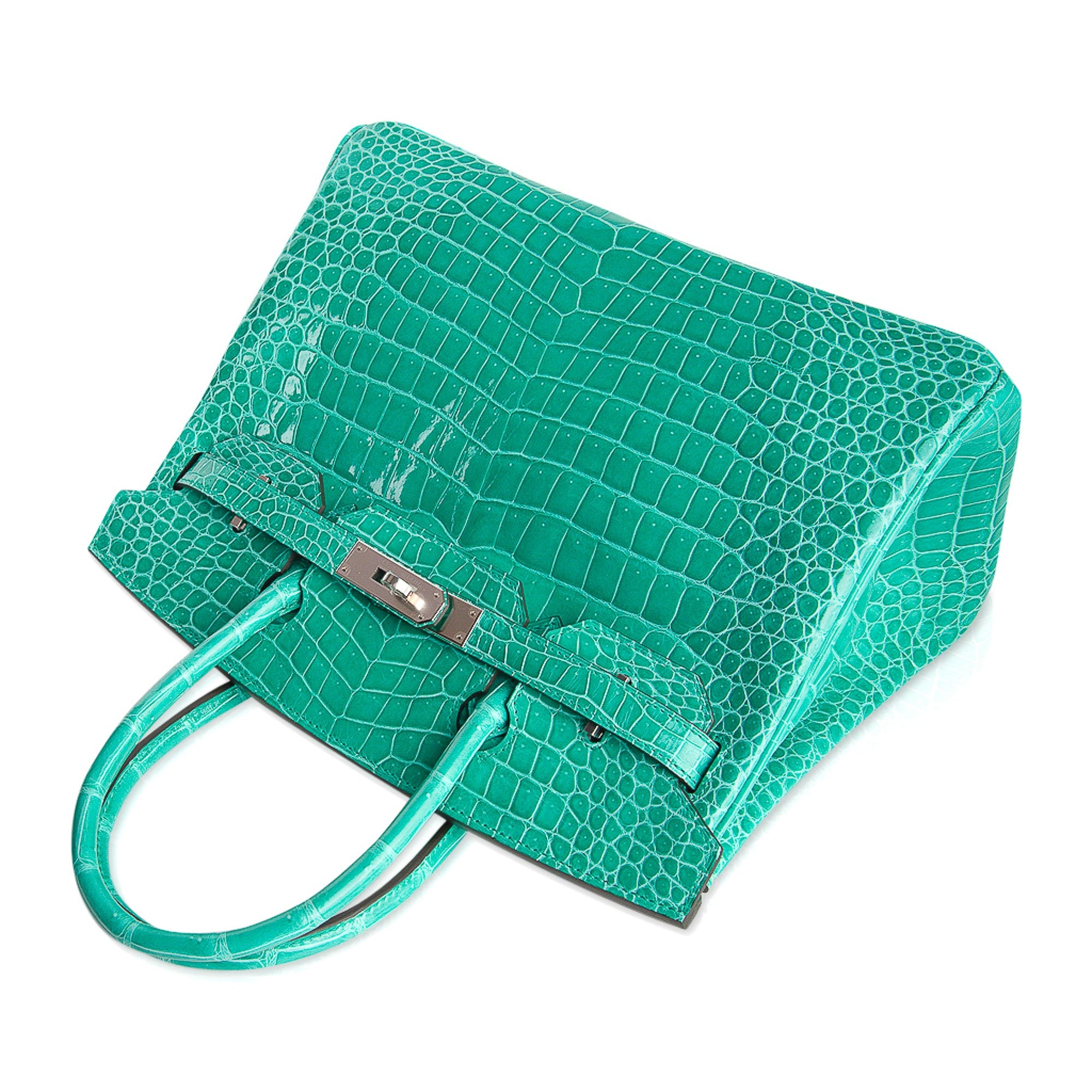 Limited Edition Birkin 30 Bag Vert Jade Porosus Crocodile with Palladium Hardware