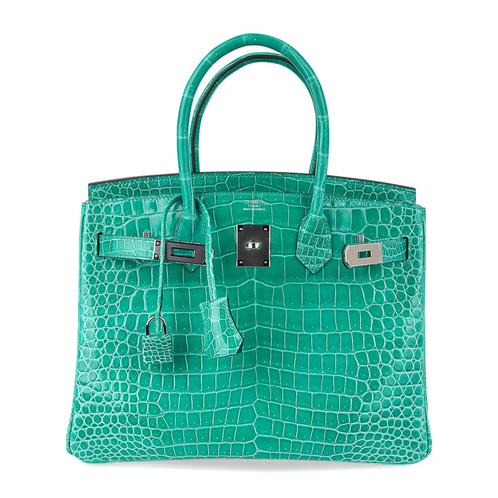 Limited Edition Birkin 30 Bag Vert Jade Porosus Crocodile with Palladium Hardware