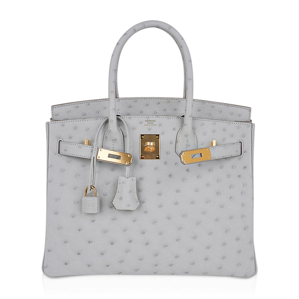 Birkin 30 Bag Gris Perle Ostrich with Gold Hardware