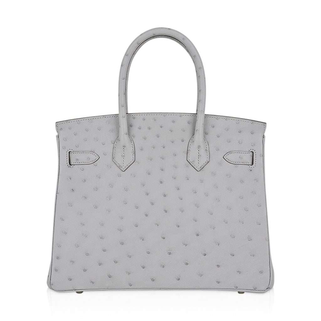 Birkin 30 Bag Gris Perle Ostrich with Gold Hardware
