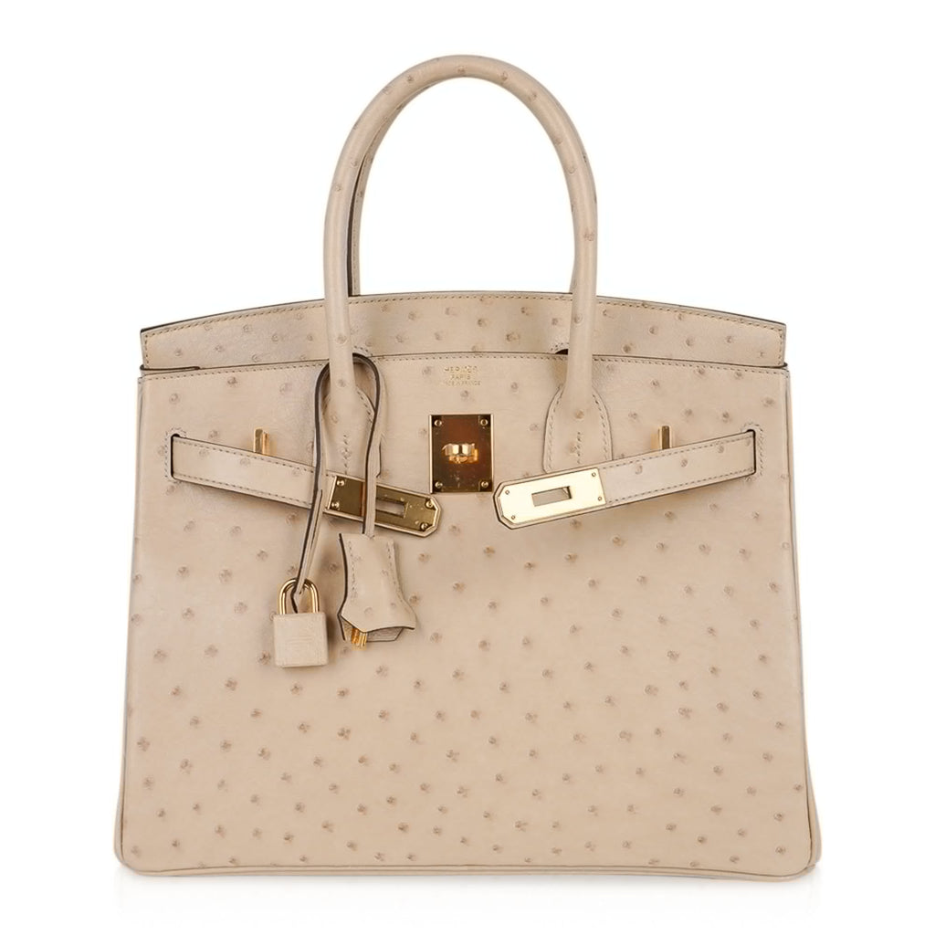 Birkin 30 Bag Ostrich Parchemin Gold Hardware New w/Box