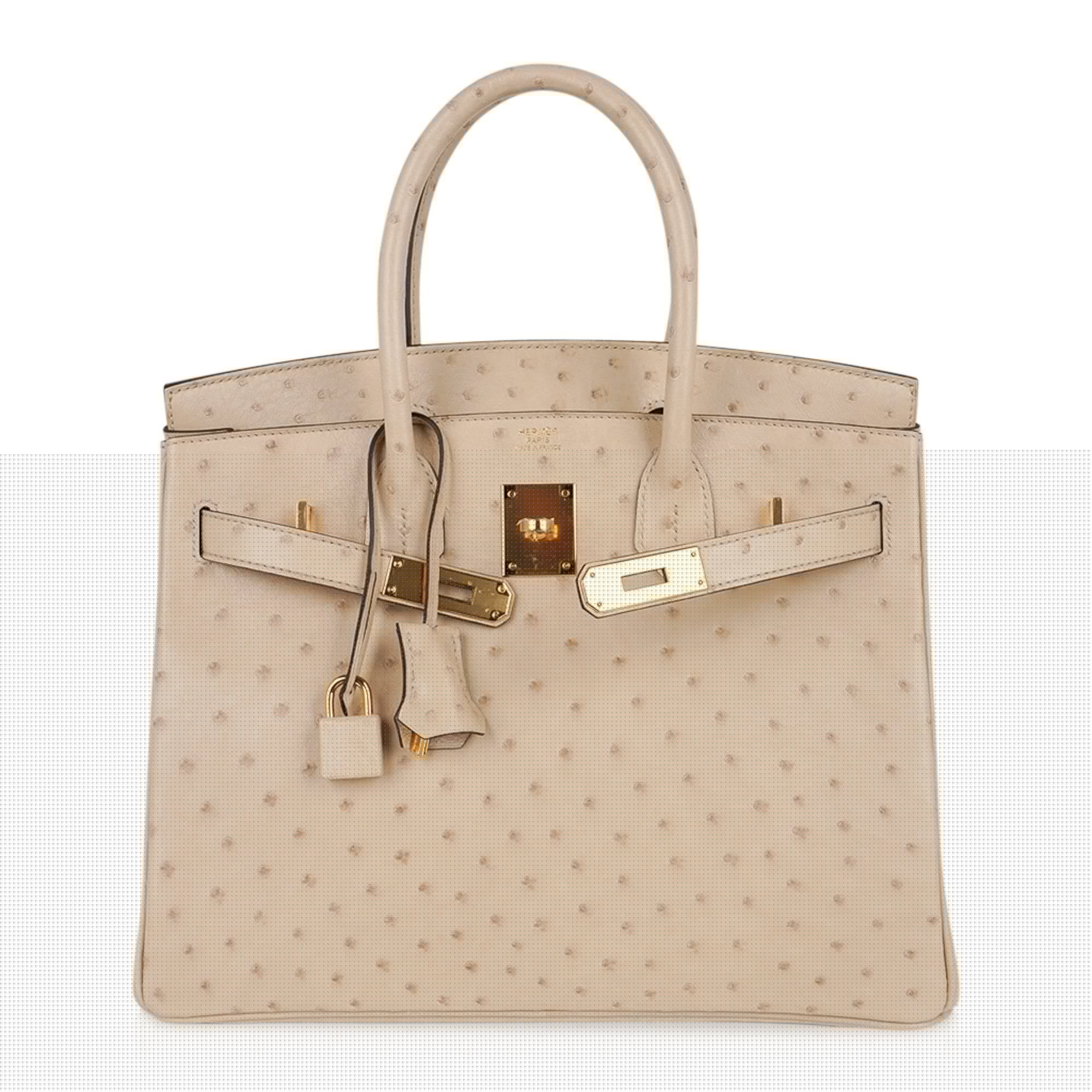 Birkin 30 Bag Ostrich Parchemin Gold Hardware New w/Box