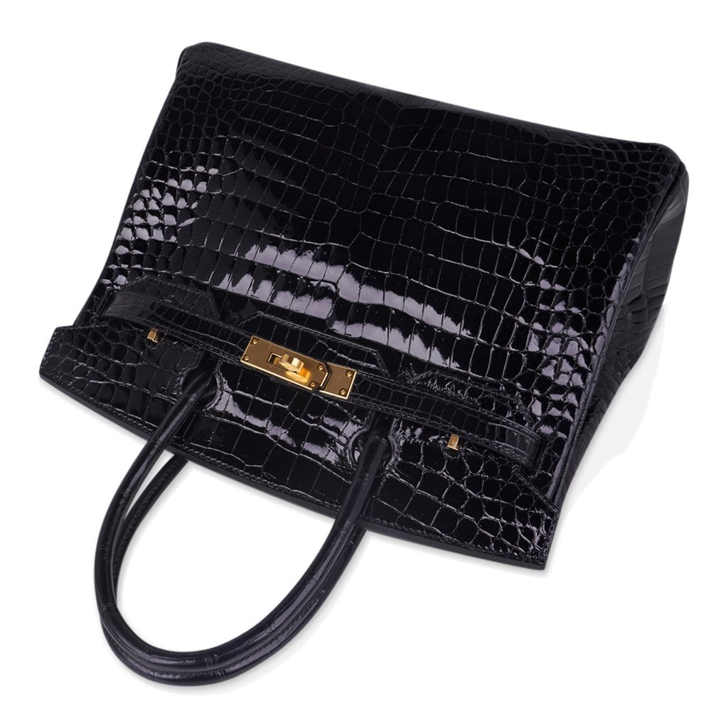 Birkin 30 Bag Black Porosus Crocodile with Gold Hardware