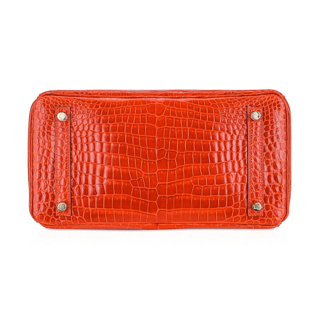 Birkin 30 Bag Orange Poppy Porosus Crocodile with Gold Hardware