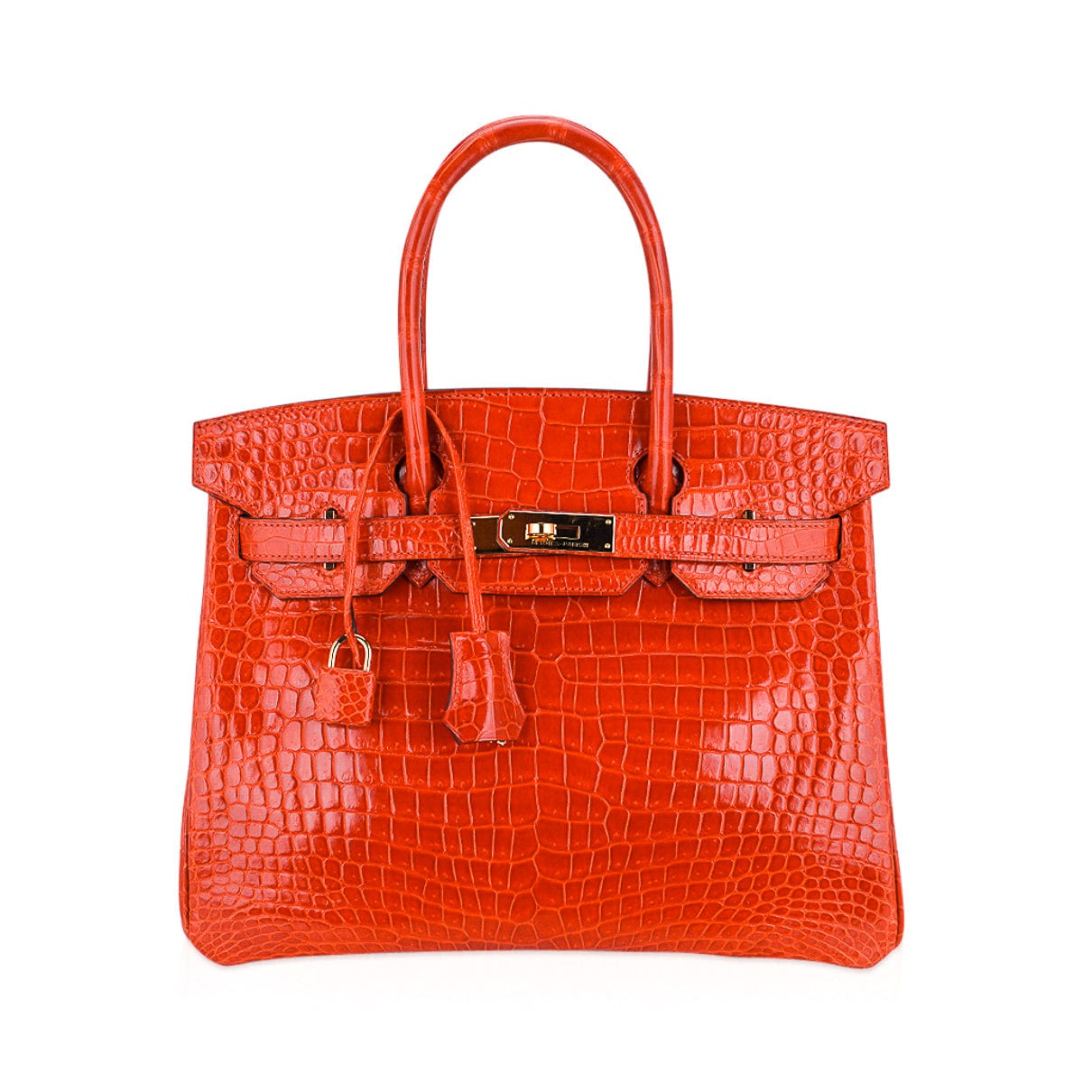 Birkin 30 Bag Orange Poppy Porosus Crocodile with Gold Hardware