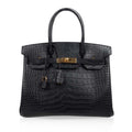 Birkin 30 Bag Black Matte Alligator Gold Hardware