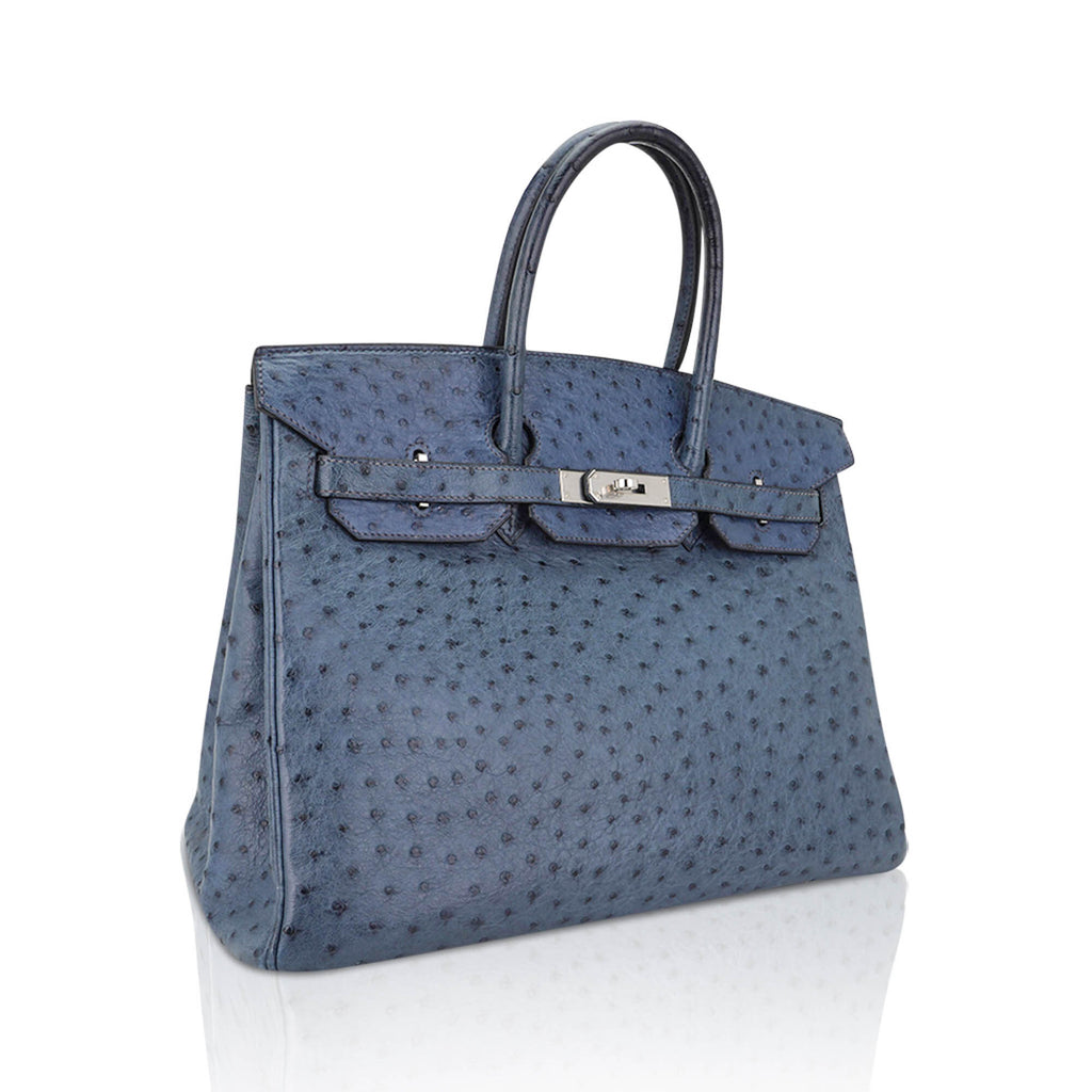 Birkin Vintage 35 Bag Blue Roi Ostrich Palladium Hardware