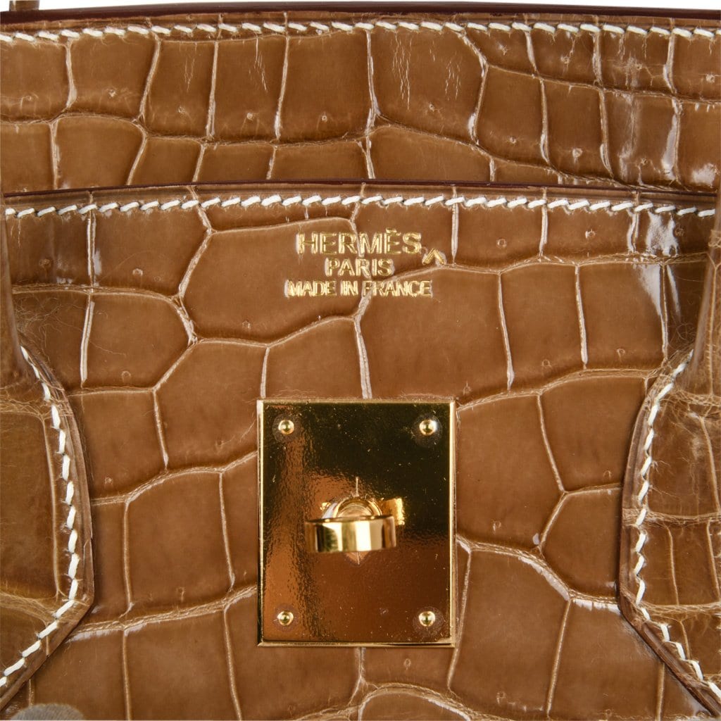 Birkin 35 Bag Ficelle Porosus Crocodile Gold Hardware
