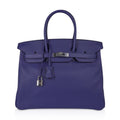 Limited Edition Birkin 35 Bag Blue Sapphire Taurillon Novillo Leather & Toile Sea Surf & Fun